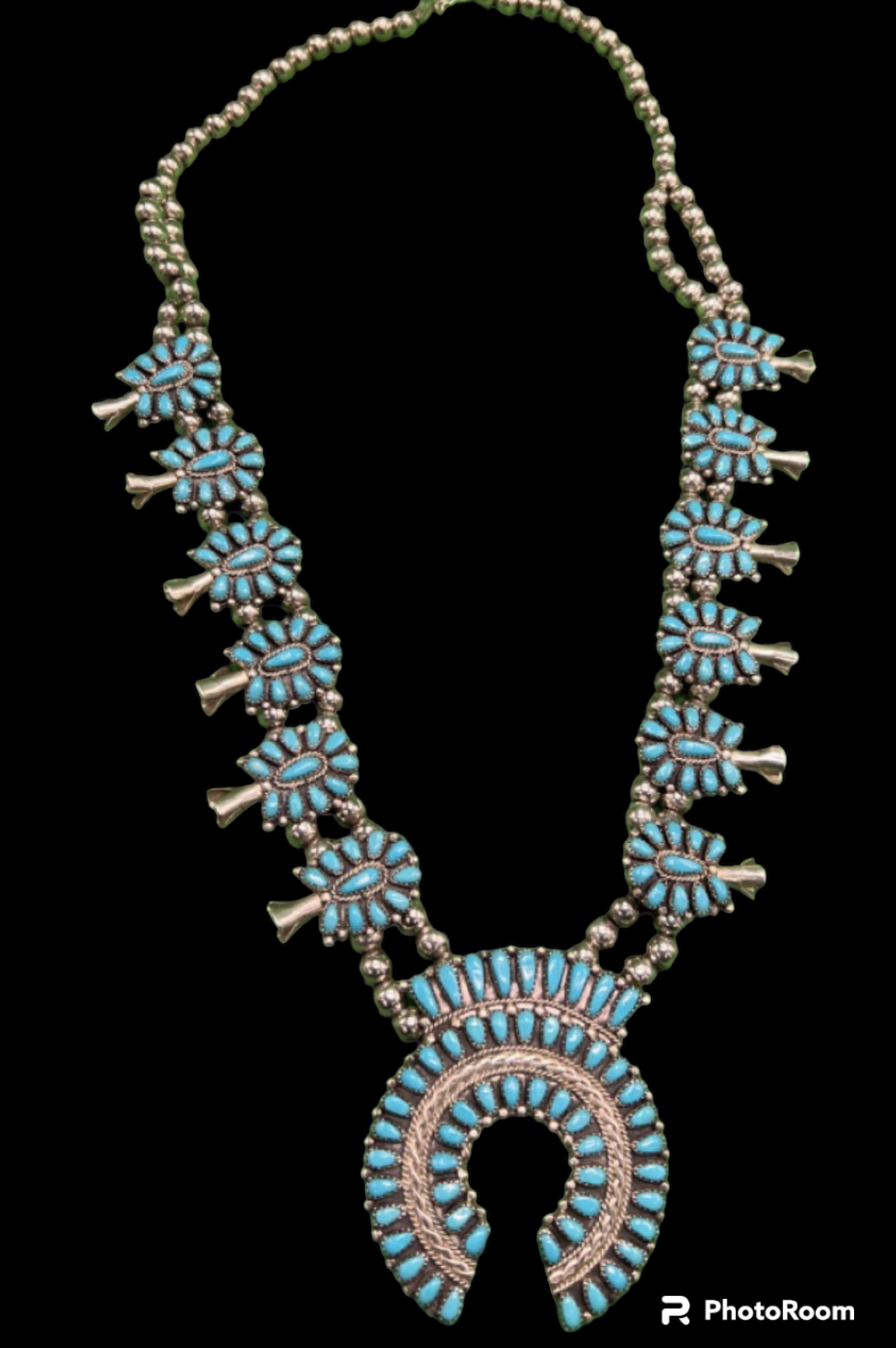 Danny L. Wauneka Navajo Sterling Silver Turquoise Squash Blossom