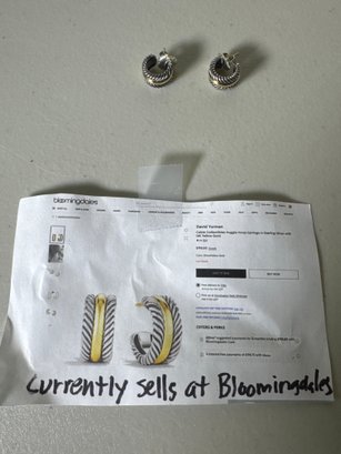 David Yurman Cable Collectibles Sterling Silver & 14K Gold Huggie Hoop Earrings  8.3 Grams