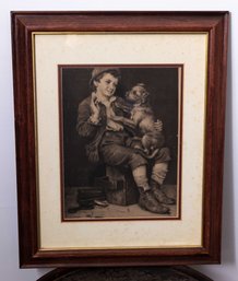 J.G. Brown SHOE SHINE BOY W HIS SWEET DOG 1899 Vintage Art Print Litho