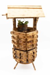 Wooden Wishing Well Planter For Outdoors With Hanging Bucket, Rustic Flower Planter Patio Garden Decorative, B