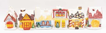 Vintage Ceramic Tealight Christmas Village- Set Of 6