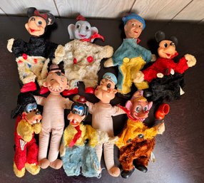 Vintage Character Dolls Lot  Disney Mickey, Dumbo, Goofy, Popeye & Rubber Face Plush Figures
