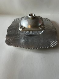 Brilliantone Wild Rose Hammered Aluminum Tray With Glass Lidded Bowl