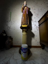 Large Avalon Gallery Val Gardena-Style Saint Padre Pio Religious Statue With Architectural Pedestal