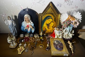 Large Catholic Devotional Collection – Virgin Mary, Infant Jesus, Crucifixes, Rosaries, Religious Statues & Sh