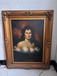 Vintage Portrait Of Gypsy Woman  Signed L. B Oil Painting In Ornate Gilt Frame (29.5' X 37.5')