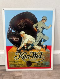 Vintage Ken-Wel Baseball Advertising Sign  Lou Gehrig Model Glove Display (12.5 X 15.5) - Metal
