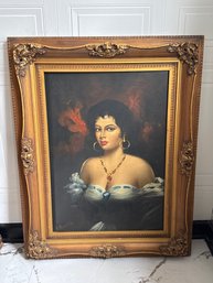 Vintage Framed Portrait Painting Of Woman  Signed L. Basile  Ornate Gold Frame