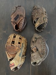 Collection Of Vintage Leather Baseball & Softball Catchers Mitts Including MacGregor, Sears & Genuine