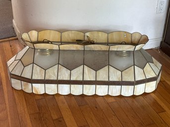 Large Vintage Faux Slag Glass Stained Glass Style Hanging Chandelier Light Fixture
