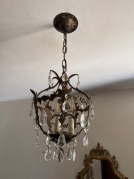 Vintage Hollywood Regency Style Crystal Prism Hanging Lantern Chandelier