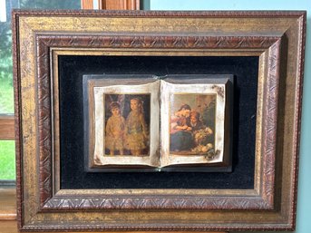 Vintage Framed Trompe LOeil Open Book Wall Art Relief  Old Master Style Dcor