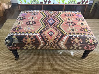 Rare George Smith Handmade Kilim Upholstered Ottoman On Brass Casters  With Nail Head Details -  England
