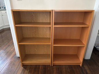 Pair Of Contemporary Oak Finish Bookcases  3-Shelf Display & Storage Units