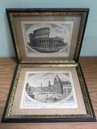 Pair Of Framed Roman Architectural Prints  Colosseum & Piazza Navona 'Roman Ruins' Decor
