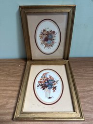 Pair Of Vintage Framed Floral Still Life Prints  Cottage Garden Bouquets, 9.5' X 12'