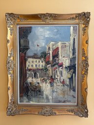 Original Peter Van Dyft Signed Oil On Canvas – Historic Street Scene, Framed, 32' X 40'