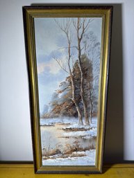 Original Signed Winter Landscape Oil Painting On Canvas – Framed Woodland Snow Scene