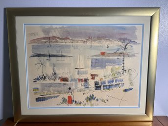 Alfred Birdsey Original Signed Watercolor – Framed Bermuda Harbor Landscape, 30' X 24' - RARE