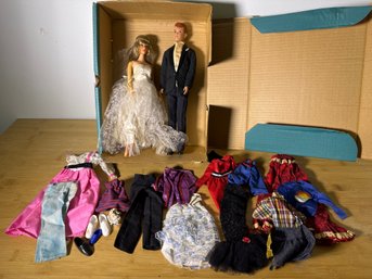 Vintage Mattel Barbie-Era Bride & Groom Doll Lot – 1966 Japan Female, 1964 Male Doll, Genuine Barbie Fashion &
