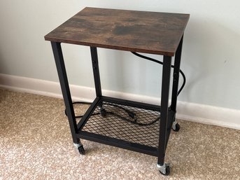 Industrial Rolling Side Table / Printer Cart With Built-In Power Outlets & USB Ports