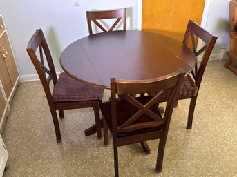 Traditional Wood Dining Set – Round Drop-Leaf Pedestal Table & 4 X-Back Chairs