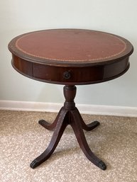 Antique Ferguson Bros. Mfg. Co. No. 2705 Duncan Phyfe-Style Leather-Top Drum Table  Hoboken, NJ  Circa 1920s