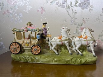 Vintage Italian Capodimonte-Style Porcelain Two-Horse Royal Carriage Figurine - Cinderella