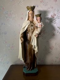 Large Vintage Our Lady Of Mount Carmel Madonna & Child Statue – Crowned Virgin Mary – 35' Tall