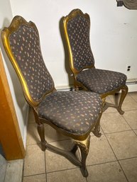 Pair Of Vintage French Provincial / Rococo Revival High-Back Upholstered Side Chairs – Gilt Wood Frames