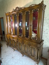 Monumental Vintage Mediterranean Revival China Cabinet / Display Hutch – 87' Wide X 88.5' Tall