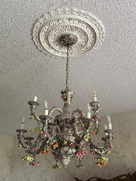 Vintage Capodimonte Porcelain Floral 12-Light Chandelier – Rococo Roses & Applied Flowers – Working