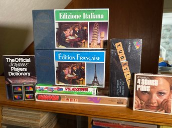 Vintage Scrabble Collector's Game Lot – Italian & French Foreign Editions, Turntiles, Backgammon & More