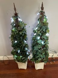 Pair Of Decorative Plants W/ Lights - Home Decor - Tested