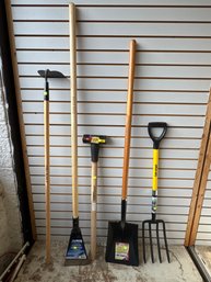 Tuff Stuff 7' Multi-Purpose Scraper, G-Force Pro Sledgehammer & Square Point Shovel, Tru Built Hoe, Pitchfork