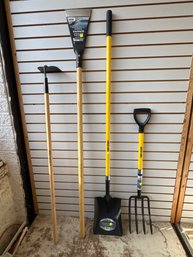 Tuff Stuff 7' Multi-Purpose Scraper,  Square Point Shovel, Tru Built Hoe, Pitchfork