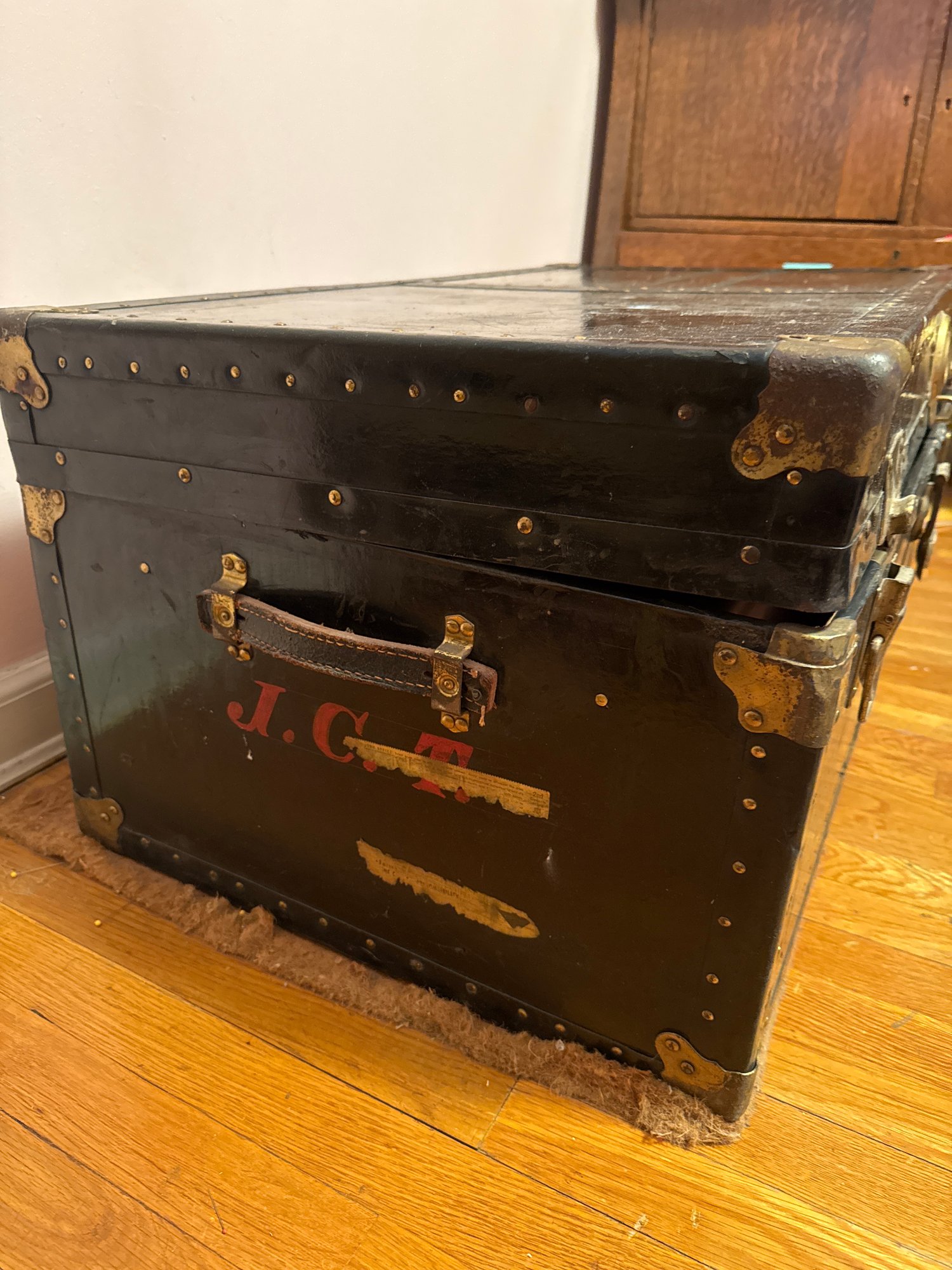 Vintage Steel-Made 3-Ply Veneer Travel Trunk NY Maker, Industrial