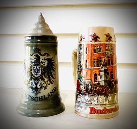 Two Exceptional Beer Steins - Budweiser And German