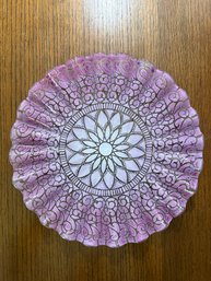 Gorgeous Sydenstricker Fused Art Glass Ruffled Platter  Orchid Pink Lace Pattern, 12'