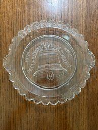 Antique 1876 Centennial Liberty Bell Pattern Glass Platter  '100 Years Ago,' Thirteen States Border, EAPG