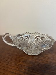 Antique Heart With Thumbprint Handled Nappy Tarentum Glass, C. 1900, Sawtooth Rim