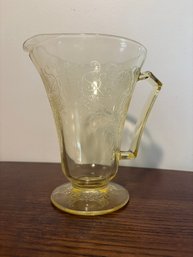Hazel-Atlas Florentine Poppy No. 2 Yellow Depression Glass Footed Pitcher, 1930s Topaz