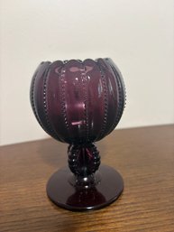 Antique Amethyst Glass Beaded Panel Rose Bowl C. 19001910  Scalloped Rim, Pedestal Foot  5.5'