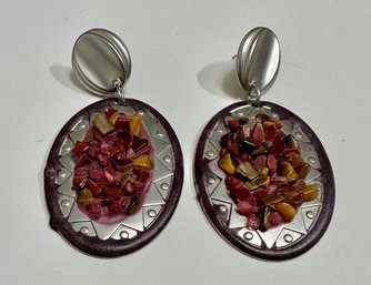 Oval Earrings With Stones In Center