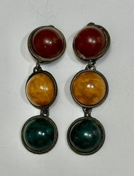 Colorful Clip-on Earrings. Brown, Yellow And Green Stones