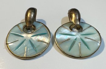 Vintage Sand Dollar Shaped Earrings In Mother Of Pearl