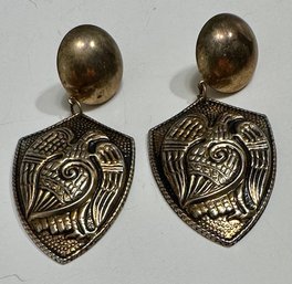 Vintage Antique Gold Tone Eagle Shield Earrings