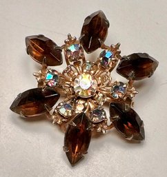 Vintage Brown Rhinestone Brooch