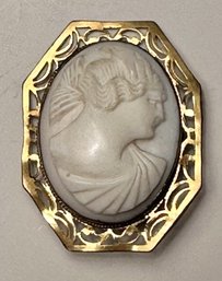 Vintage White Stone Cameo Pin