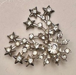 Vintage Starburst Brooch In Clear Rhinestones
